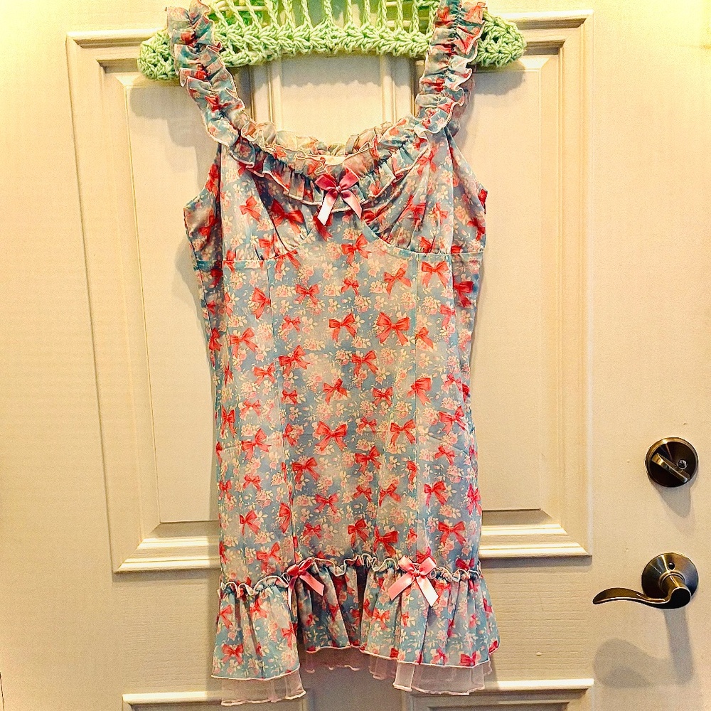 NWOT Cottage Core Coquette Sugar Thrillz Kawaii Mini Dress Baby Pink Sz Medium